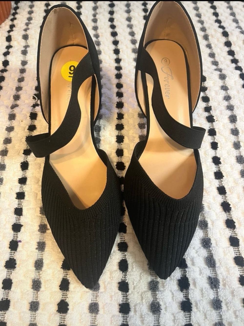 Forever 21 Black Pointed Knit Flats with Elastic Ankle Strap